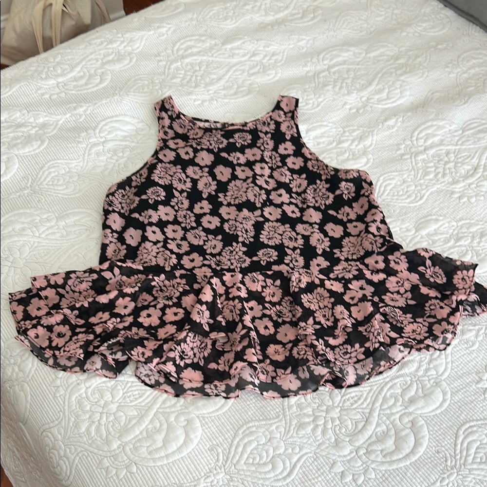 Milly Black Pink ruffle bottom tank top